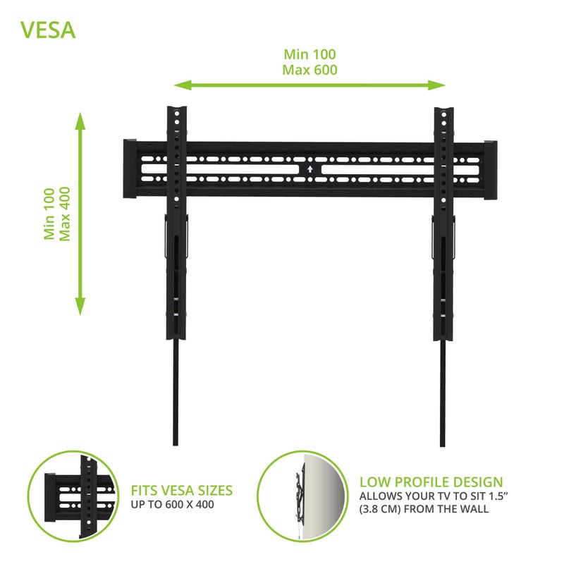 Kanto KT3260 Tilting TV Wall Mount | Fits 32â€ to 60â€ Monitors | Fits VESA Sizes 100 x 100 to 600 x 400 | Tilt Mechanism | Quick Release Tabs | Solid Steel Construction | Dual Stud Wall Plate | Black - Image 2
